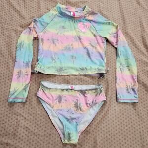 Betsey Johnson 'Palm Beach' Girls Sz 12 Rash Guard 2 Pc Swimsuit Beach Tankini